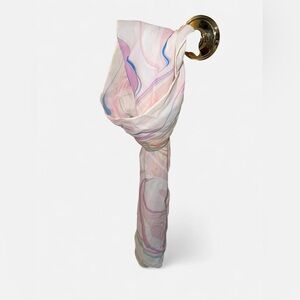 Vintage 100% Silk Pastel Marble Print Skinny Scarf